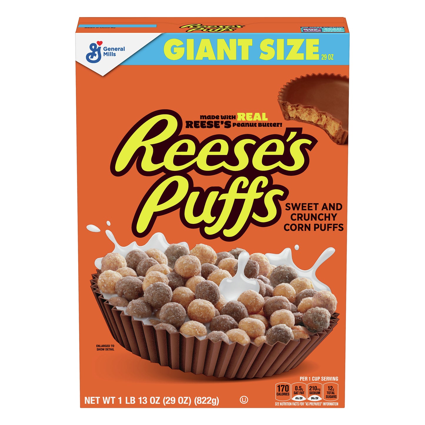 Reese's Puffs Giant Size Sweet and Crunchy Peanut Butter Corn Puffs 29 oz