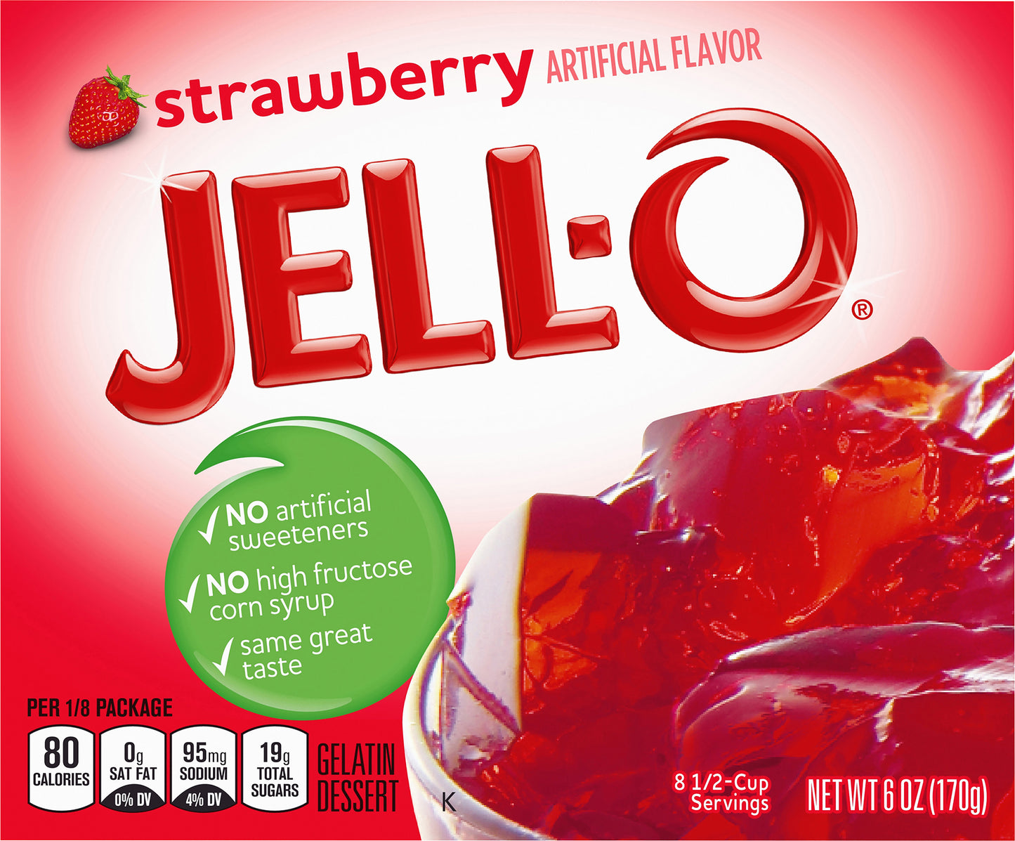 Jell-O Strawberry Gelatin Dessert Mix, 6 oz Box
