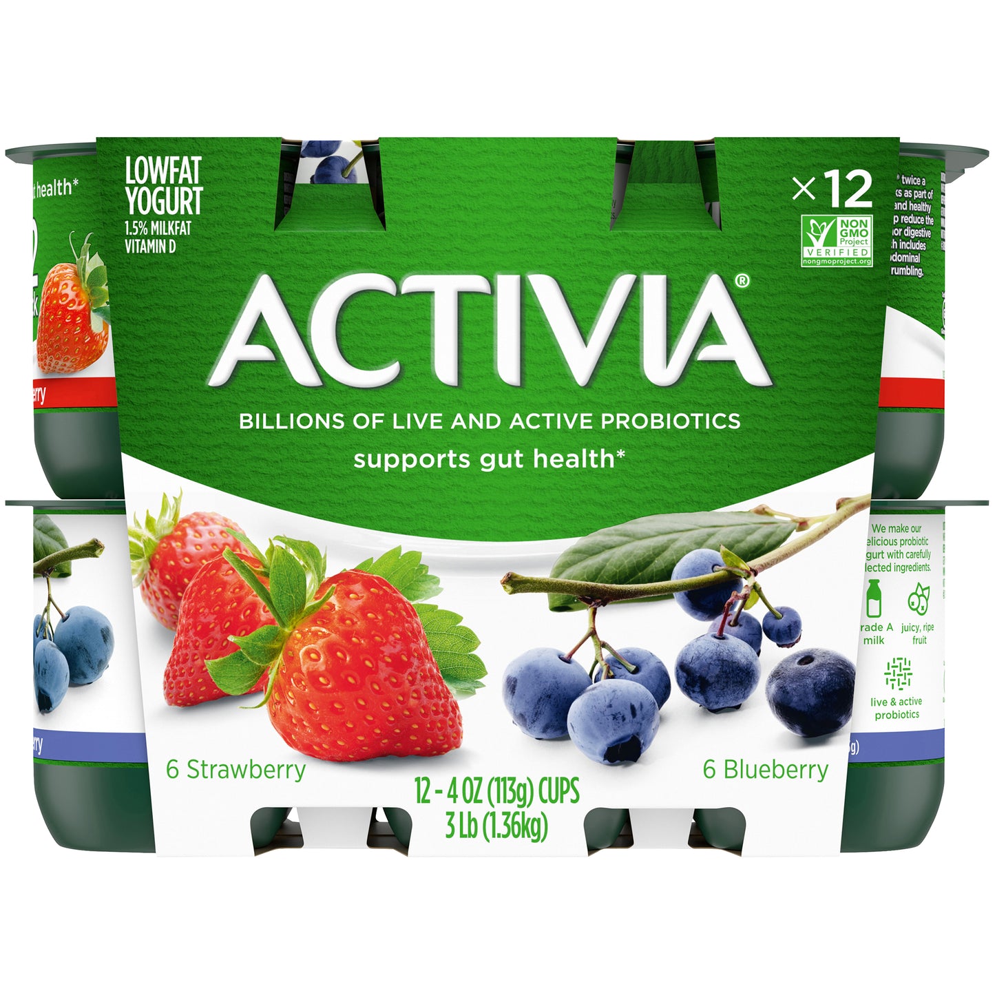 Activia Probiotic Strawberry & Blueberry Variety Pack Yogurt, 4 Oz. Cups, 12 Count