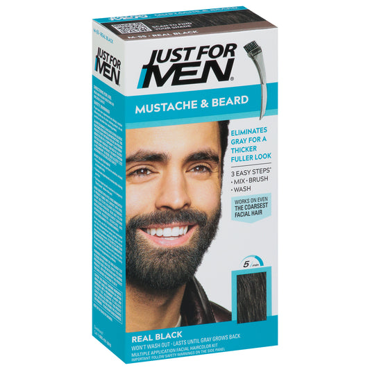 Just For Men Real Black M-55 Mustache & Beard Easy Brush-In Color 1 ea
