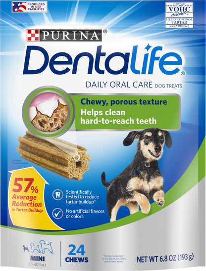 Purina DentaLife Made in USA Facilities Toy Breed Dog Dental Chews, Daily Mini - 24 ct. Pouch