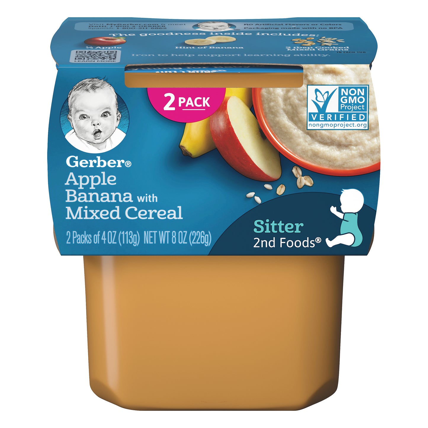Gerber 2nd Foods Apple Banana with Mixed Cereal Baby Food, 4 oz. Tubs, 2 Count