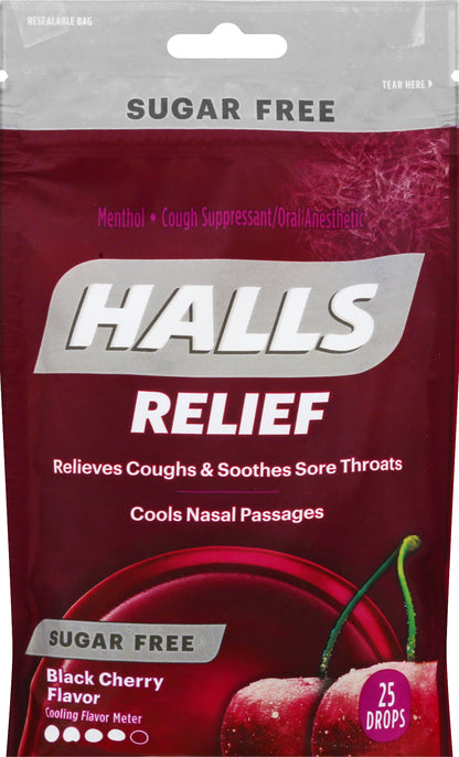 Halls Relief Sugar Free Black Cherry Flavor Cough Drops 25 ea