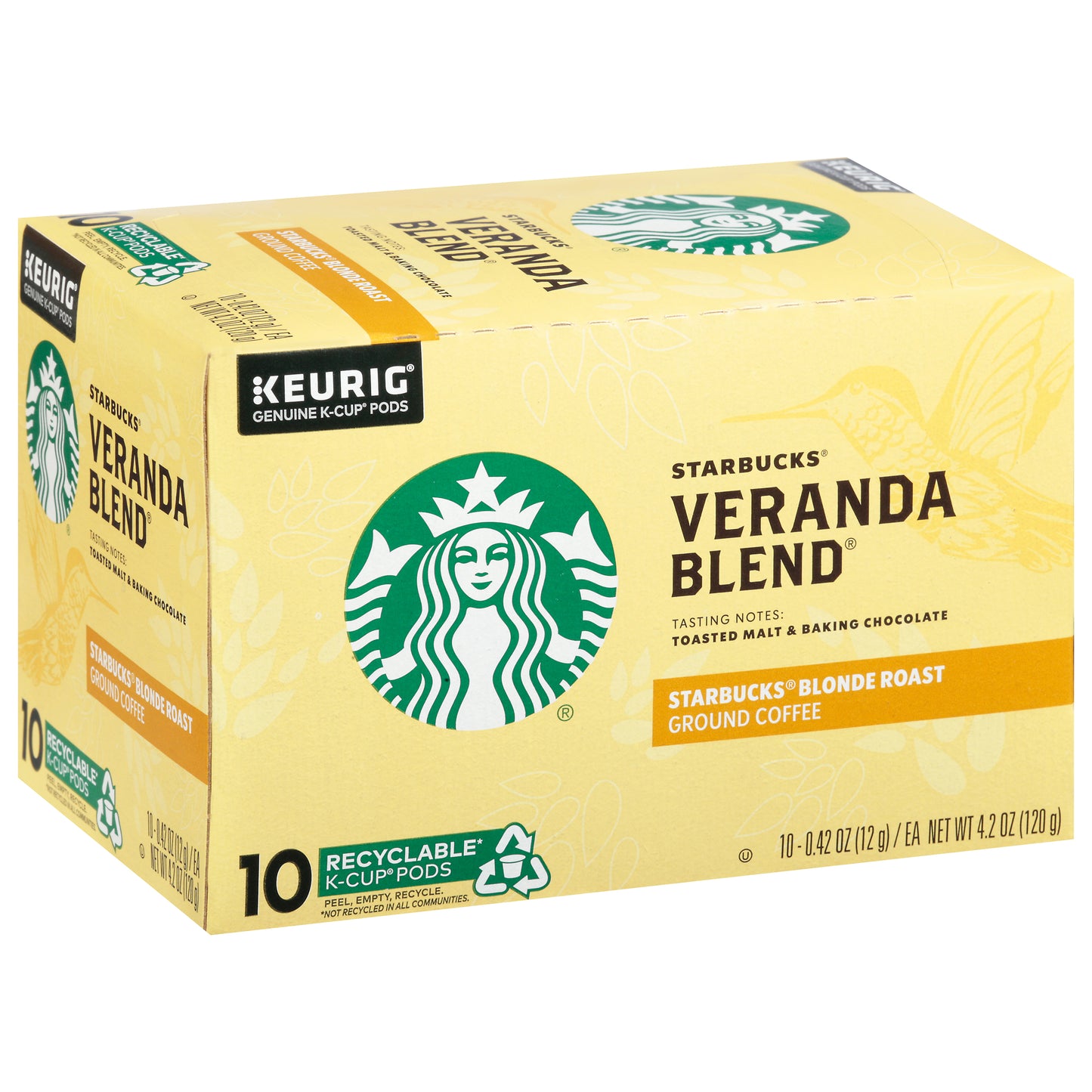 Starbucks K-Cup Pods Blonde Roast Ground Veranda Blend Coffee 10 - 0.42 oz ea