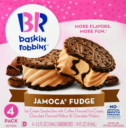 Baskin Robbins 4 Pack Jamoca Fudge Ice Cream Sandwiches 4 ea