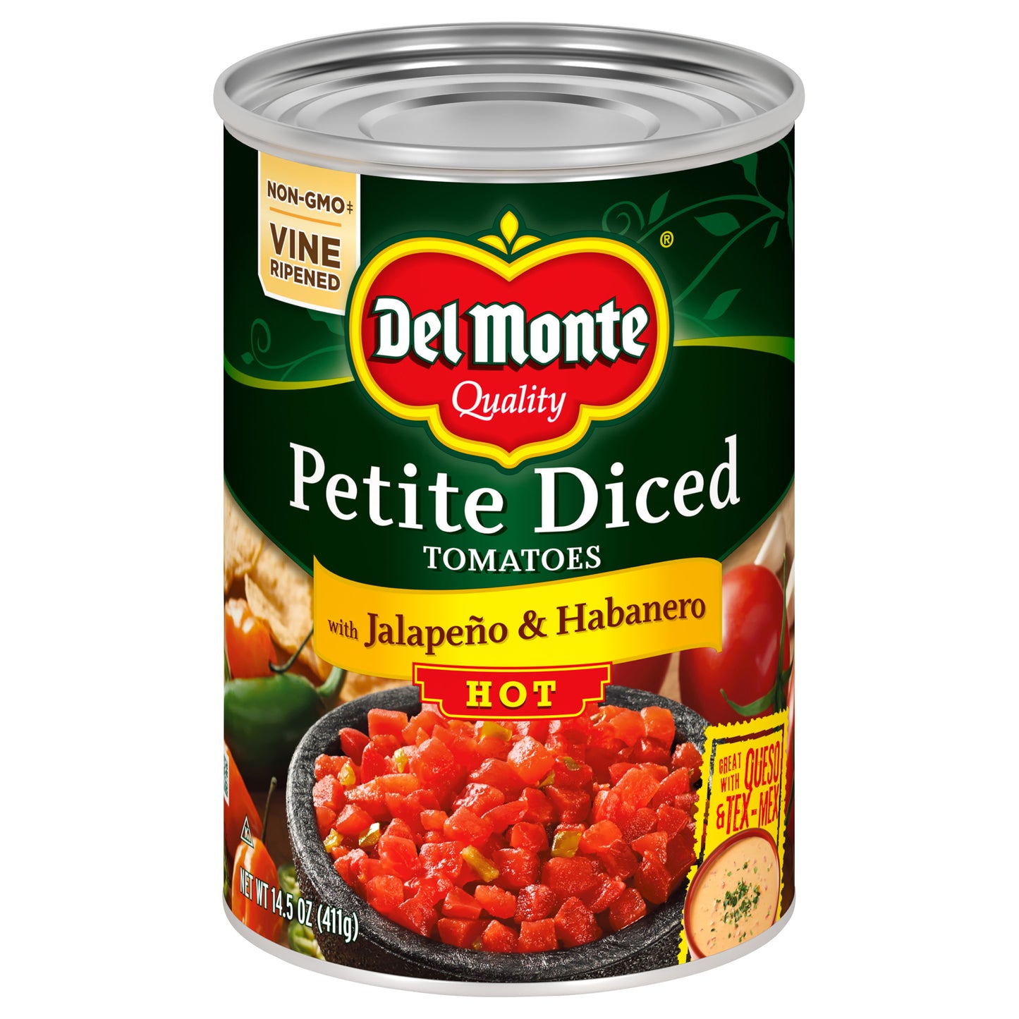 Del Monte Petite Diced Hot Tomatoes With Jalapeno & Habanero 14.5 oz Can