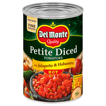 Del Monte Petite Diced Hot Tomatoes With Jalapeno & Habanero 14.5 oz Can