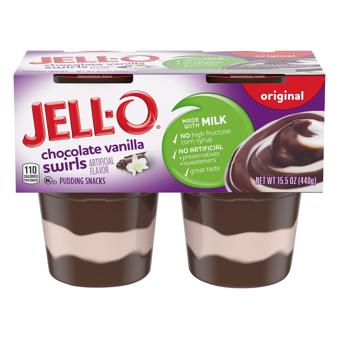 Jell-O Ready to Each Chocolate Vanilla Swirls Pudding Cups, 4 ct - 15.5 oz Package