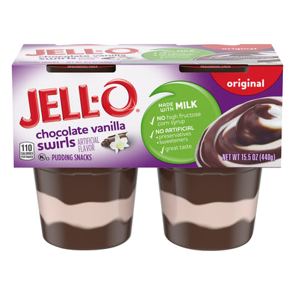 Jell-O Ready to Each Chocolate Vanilla Swirls Pudding Cups, 4 ct - 15.5 oz Package