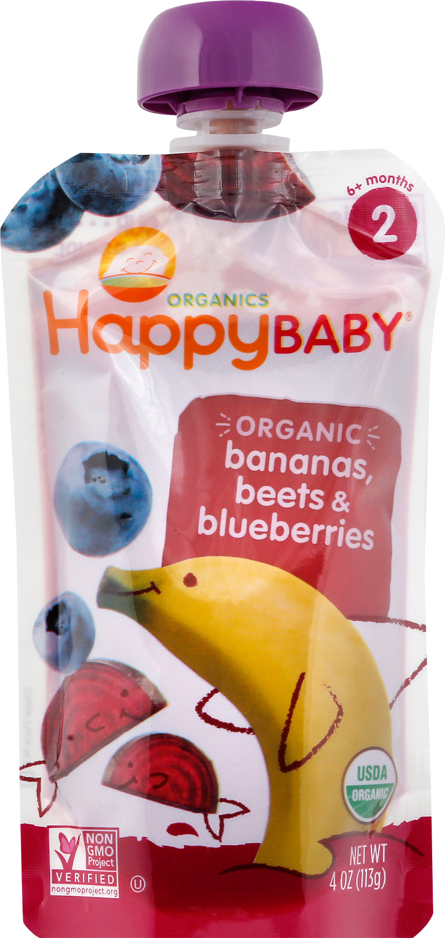 HappyBaby Organics 2 (6+ Months) Organic Bananas, Beets & Blueberries 4 oz