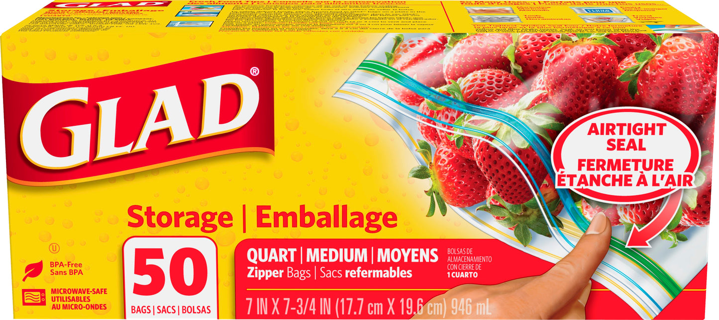 Glad Medium Quart Storage Zipper Bags 50 ea