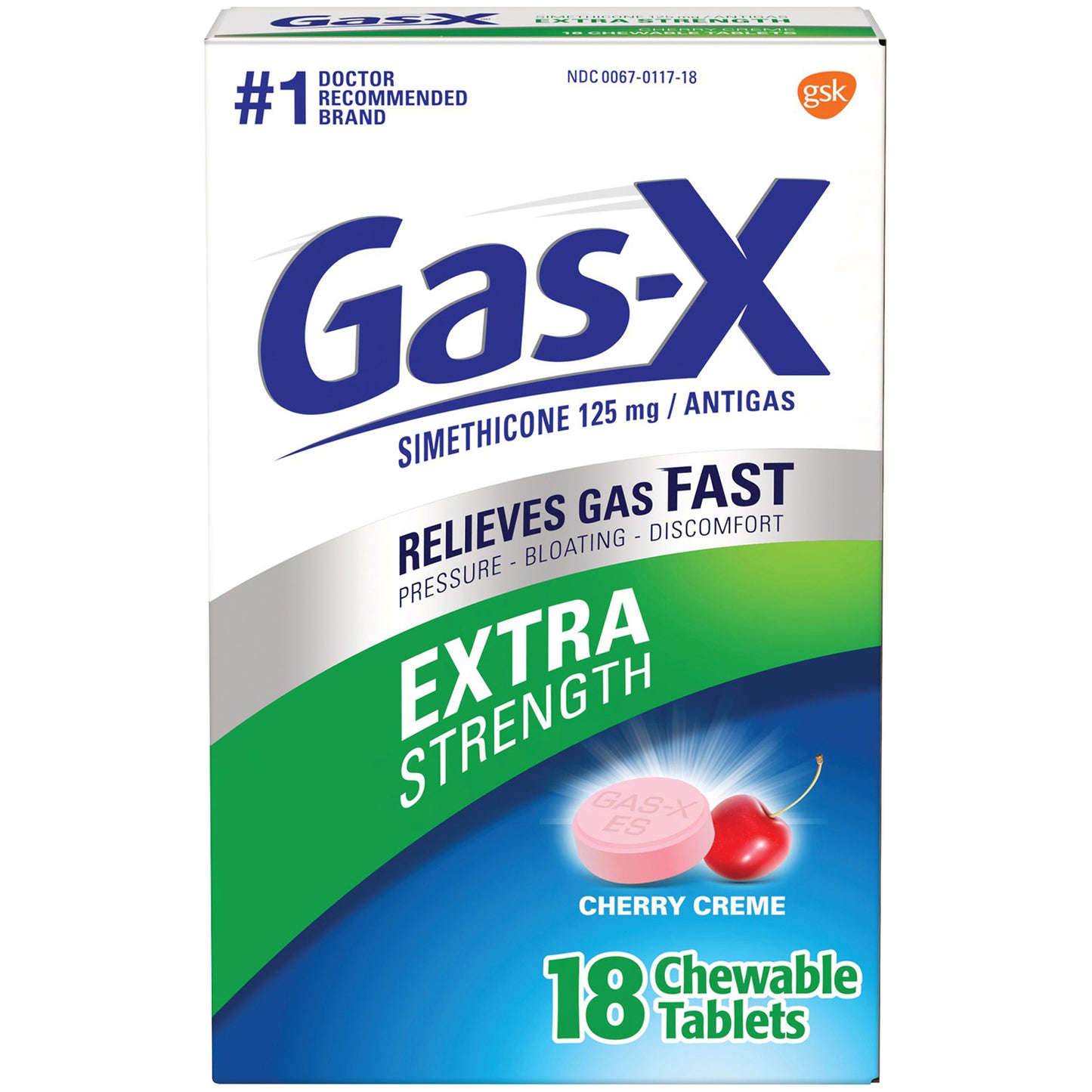 Gas-X Extra Strength Chewable Gas Relief Tablets with Simethicone 125 mg, Cherry - 18 Count