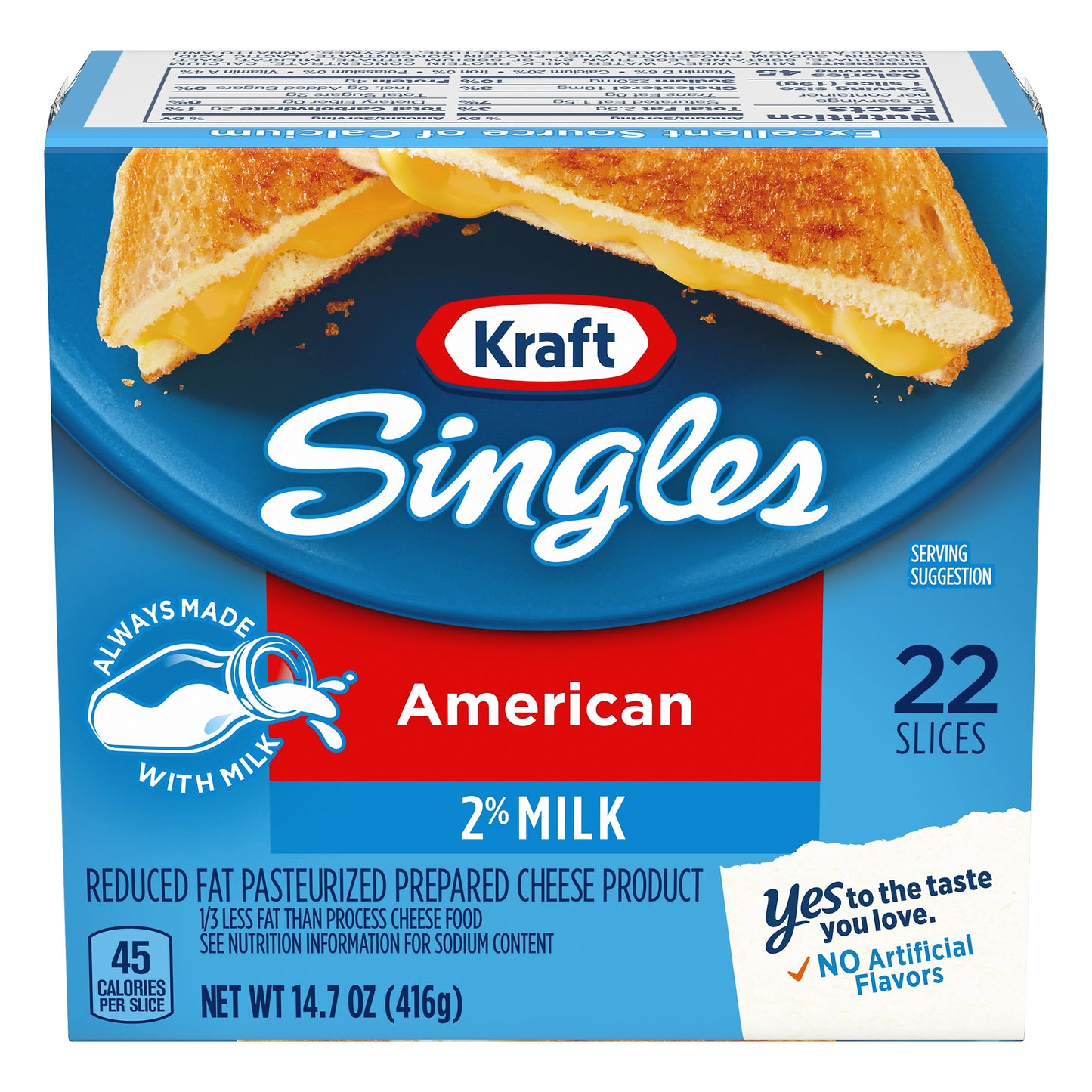Kraft Singles Cheese Slices, 2% Milk Reduced Fat American Cheese, 22 ct - 14.7 oz Wrapper