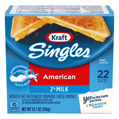 Kraft Singles Cheese Slices, 2% Milk Reduced Fat American Cheese, 22 ct - 14.7 oz Wrapper