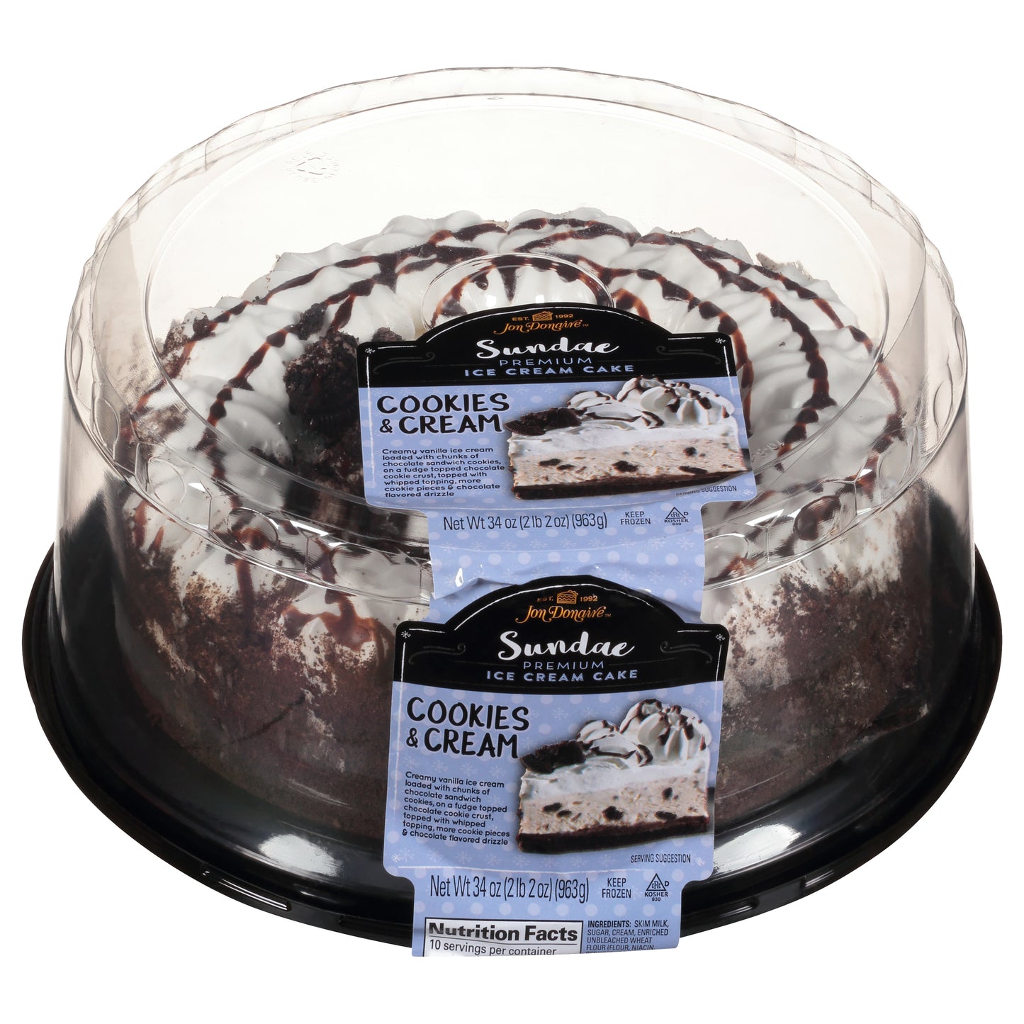 Jon Donaire™ Sundae Cookies & Cream Premium Ice Cream Cake 34 oz. Clamshell