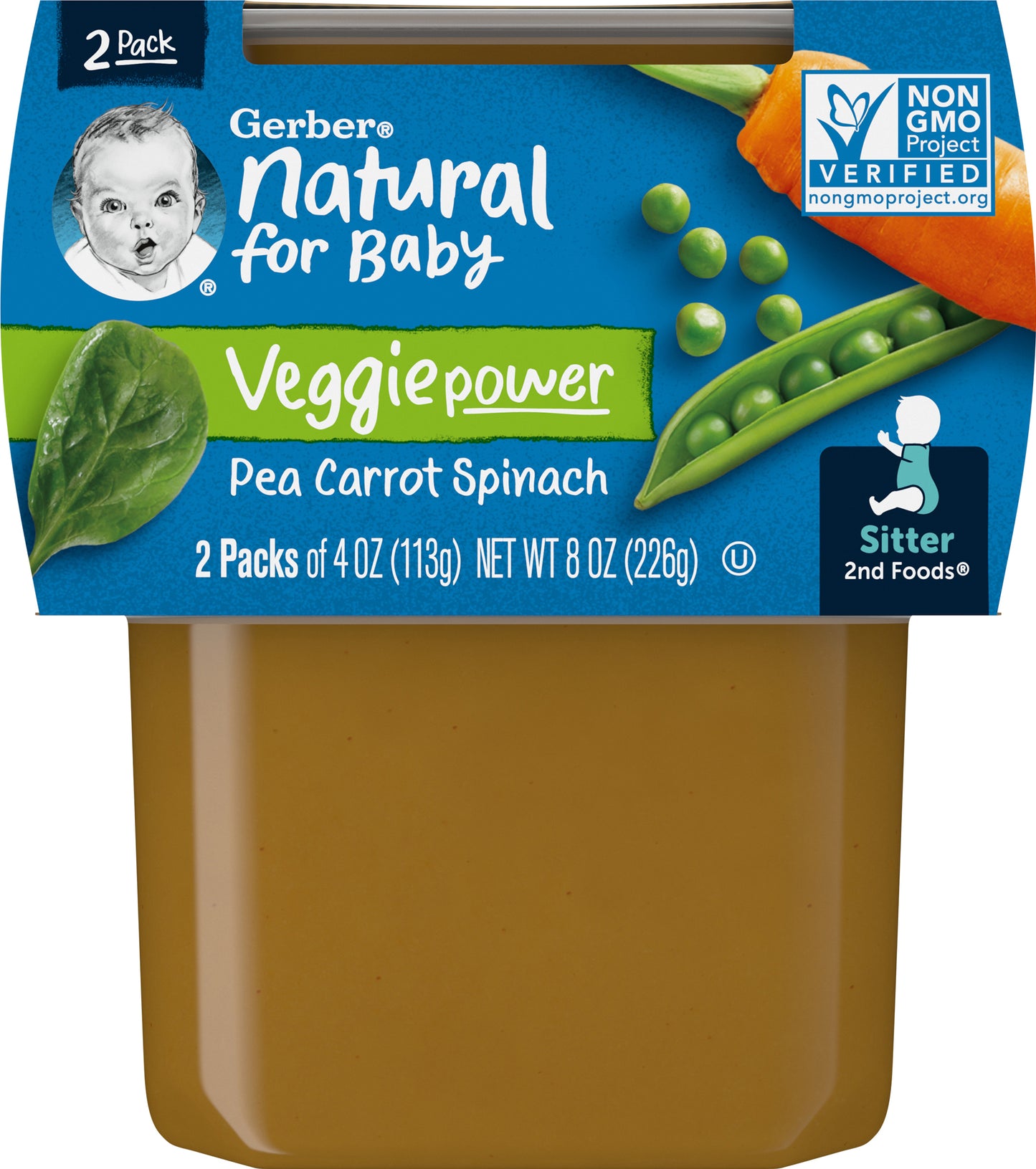 Gerber Natural for Baby 2 Pack Pea Carrot Spinach 2 - 4 oz Packs
