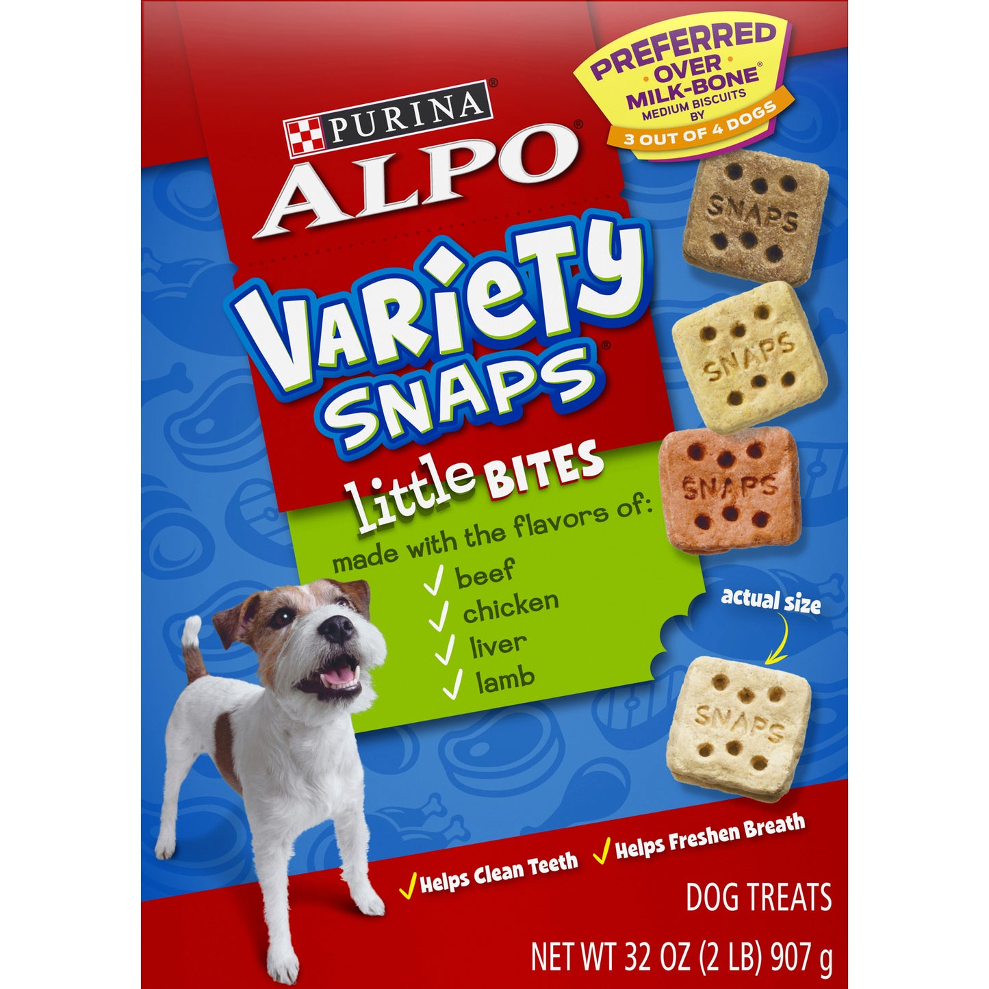 Purina ALPO Dog Treats, Variety Snaps Little Bites Beef, Chicken, Liver, Lamb - 32 oz. Box