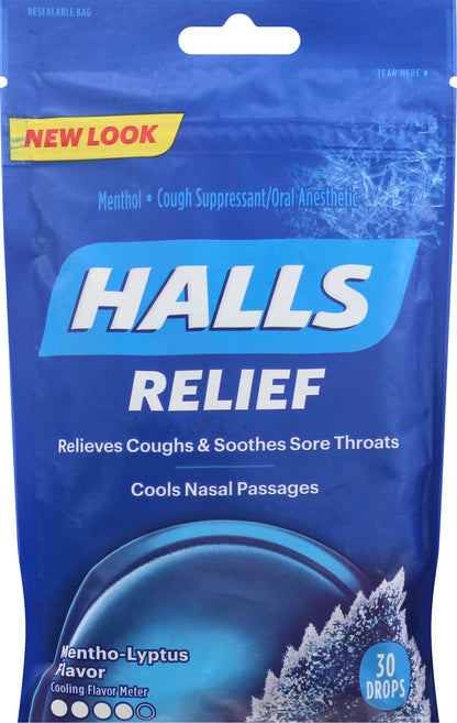 Halls Relief Drops Mentho-Lyptus Flavor Cough Suppressant/Oral Anesthetic 30 ea