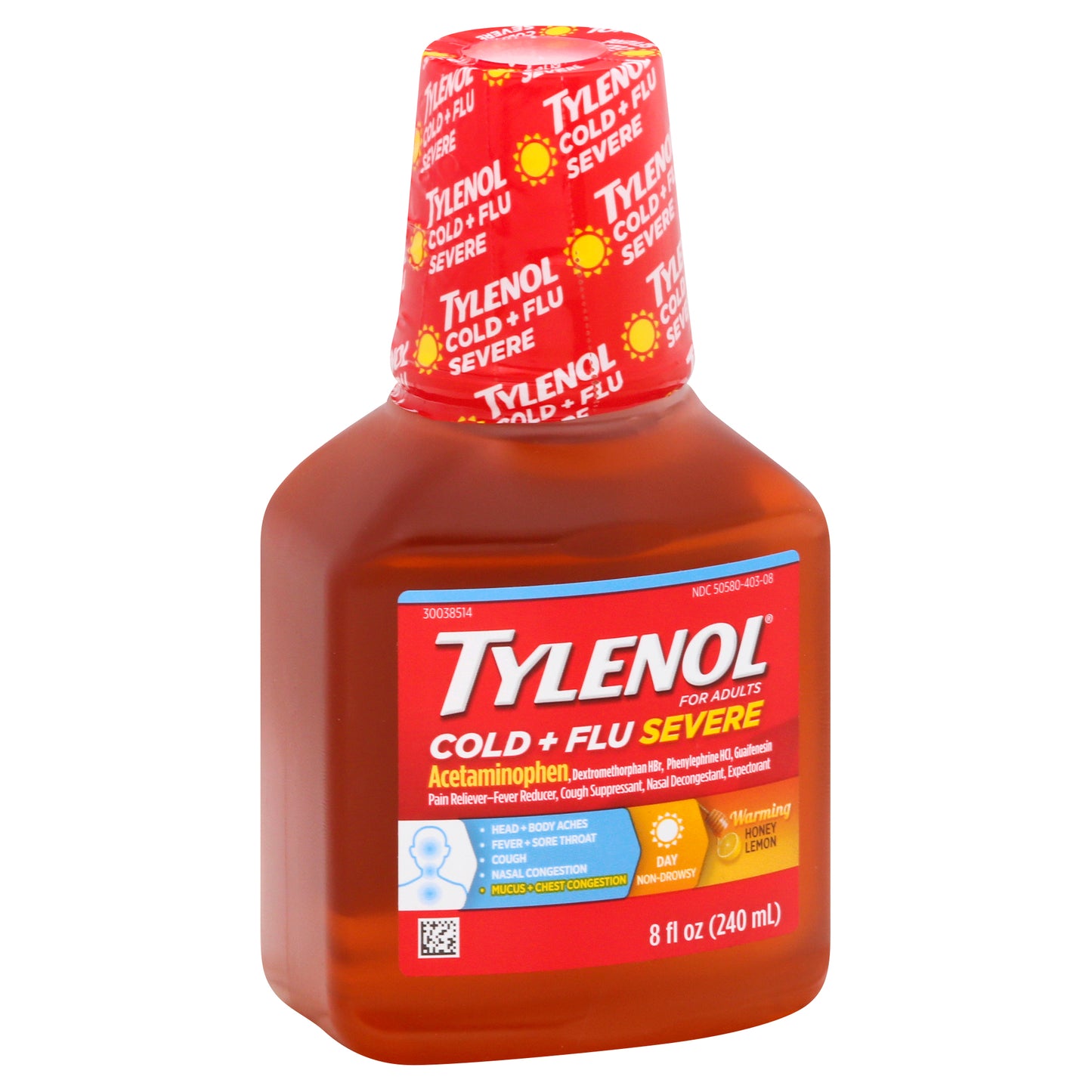 Tylenol For Adults Severe Warming Honey Lemon Cold + Flu 8 oz