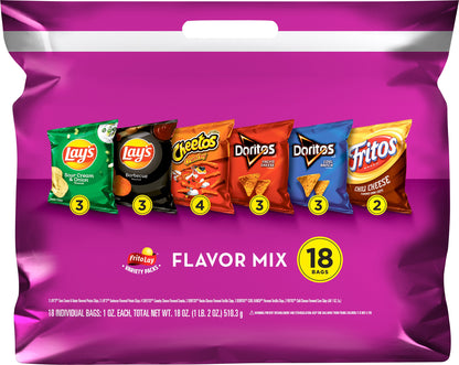 Frito Lay Variety Packs Flavor Mix Snacks 18 ea Bag