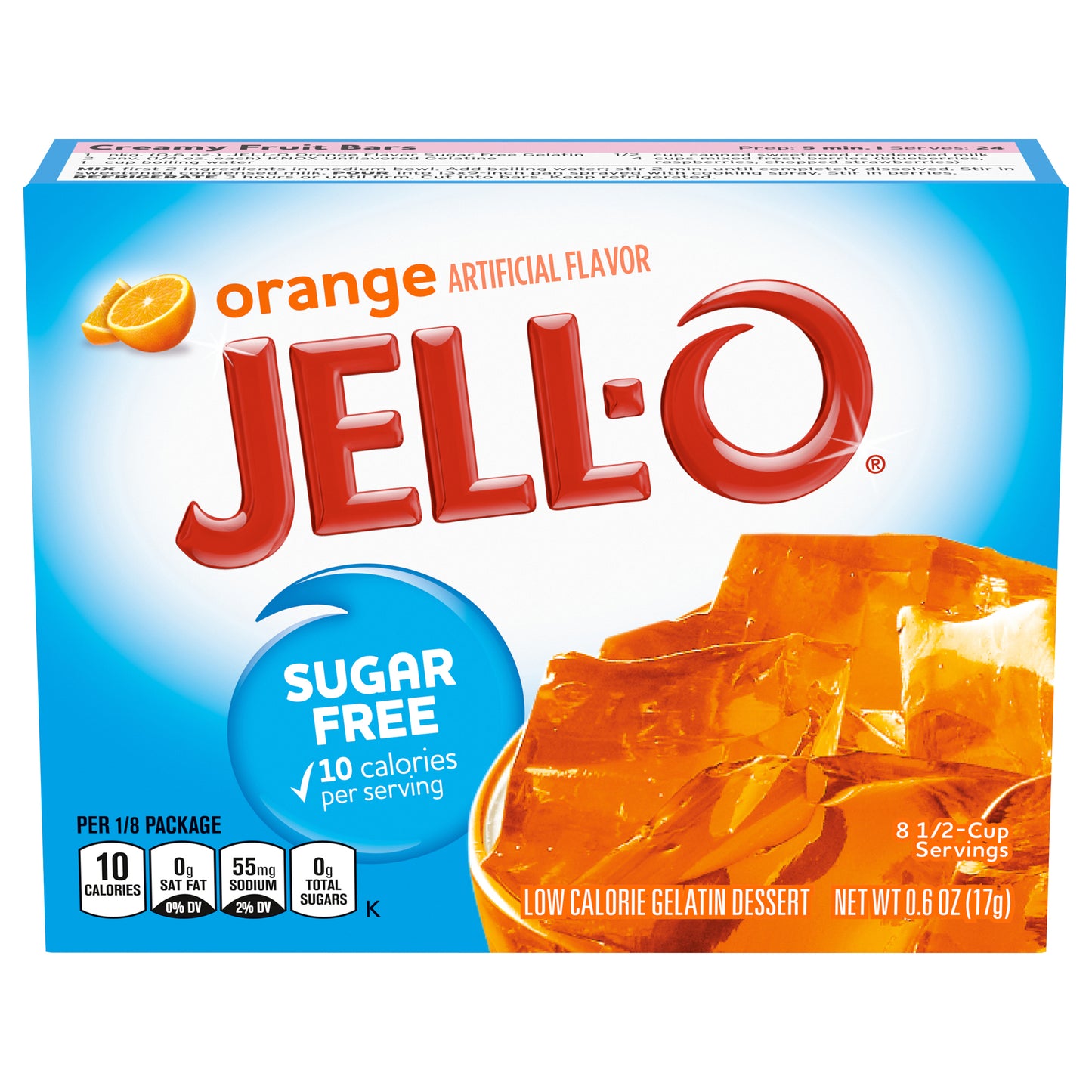 Jell-O Sugar Free Orange Instant Gelatin Mix, 0.6 oz Box