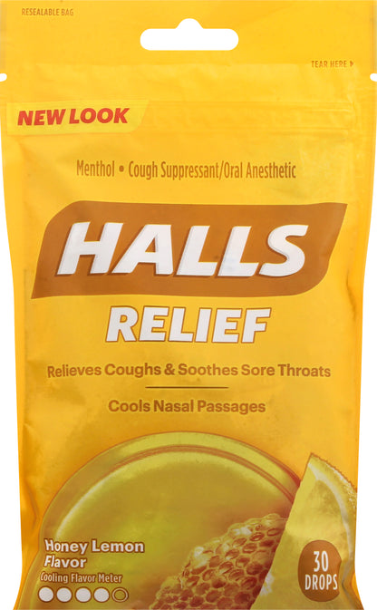 Halls Relief Honey Lemon Flavor Cough Drops 30 ea
