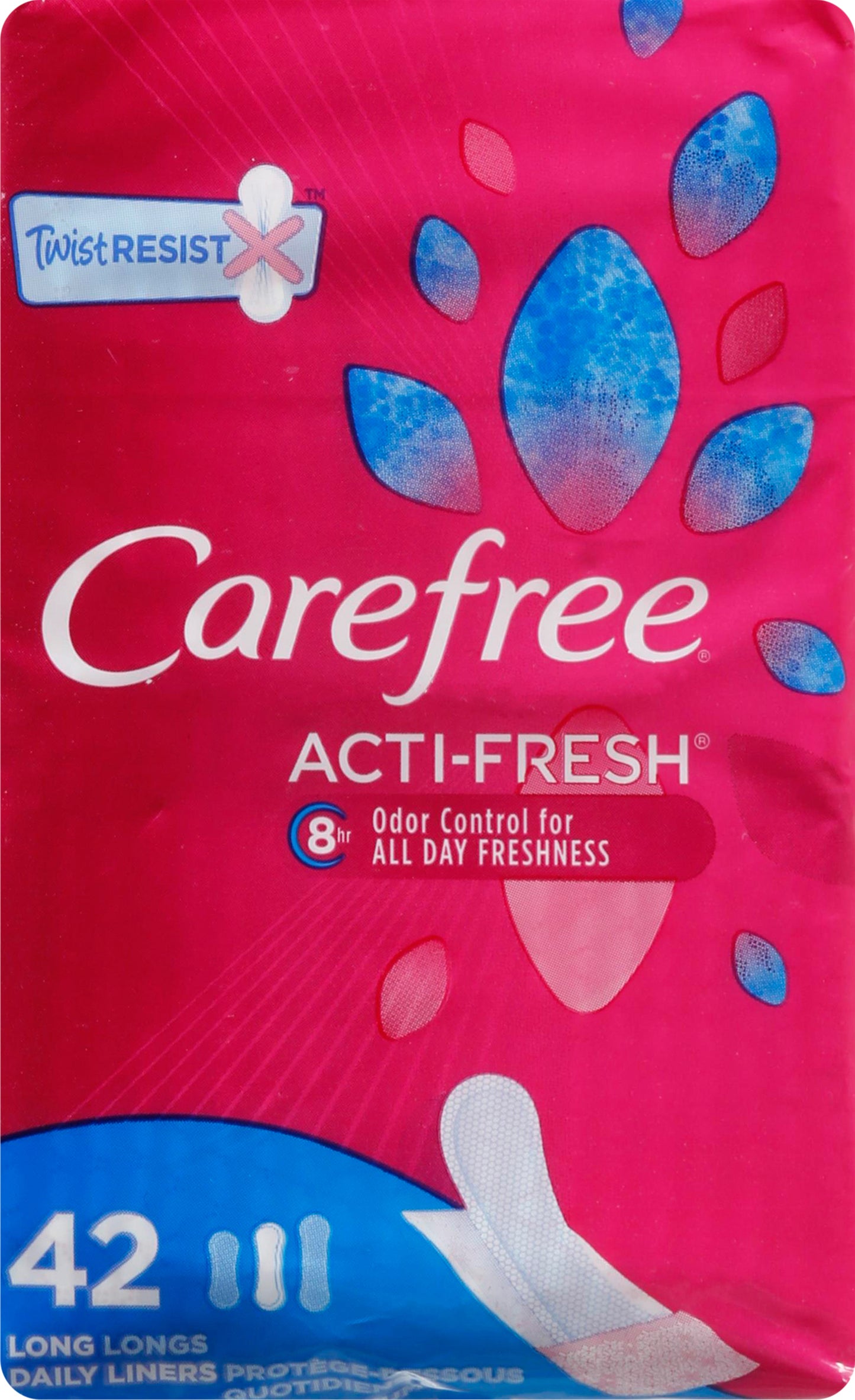 Carefree Acti-Fresh Long Unscented Daily Liners 42 ea