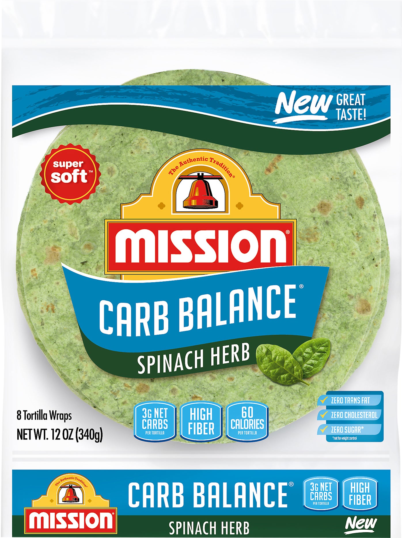 Mission Carb Balance Spinach Herb Tortilla Wraps, 6 Count