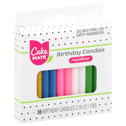 Cake Mate 2 Inch Rainbow Birthday Candles 36 ea