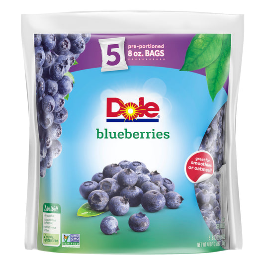 DOLE Frozen Blueberries, 40 Ounce Bag with 5 Pre-Portioned Packets