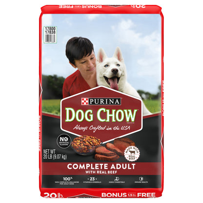 Purina Dog Chow Dry Dog Food, Complete Adult With Real Beef - 20 lb. Bag