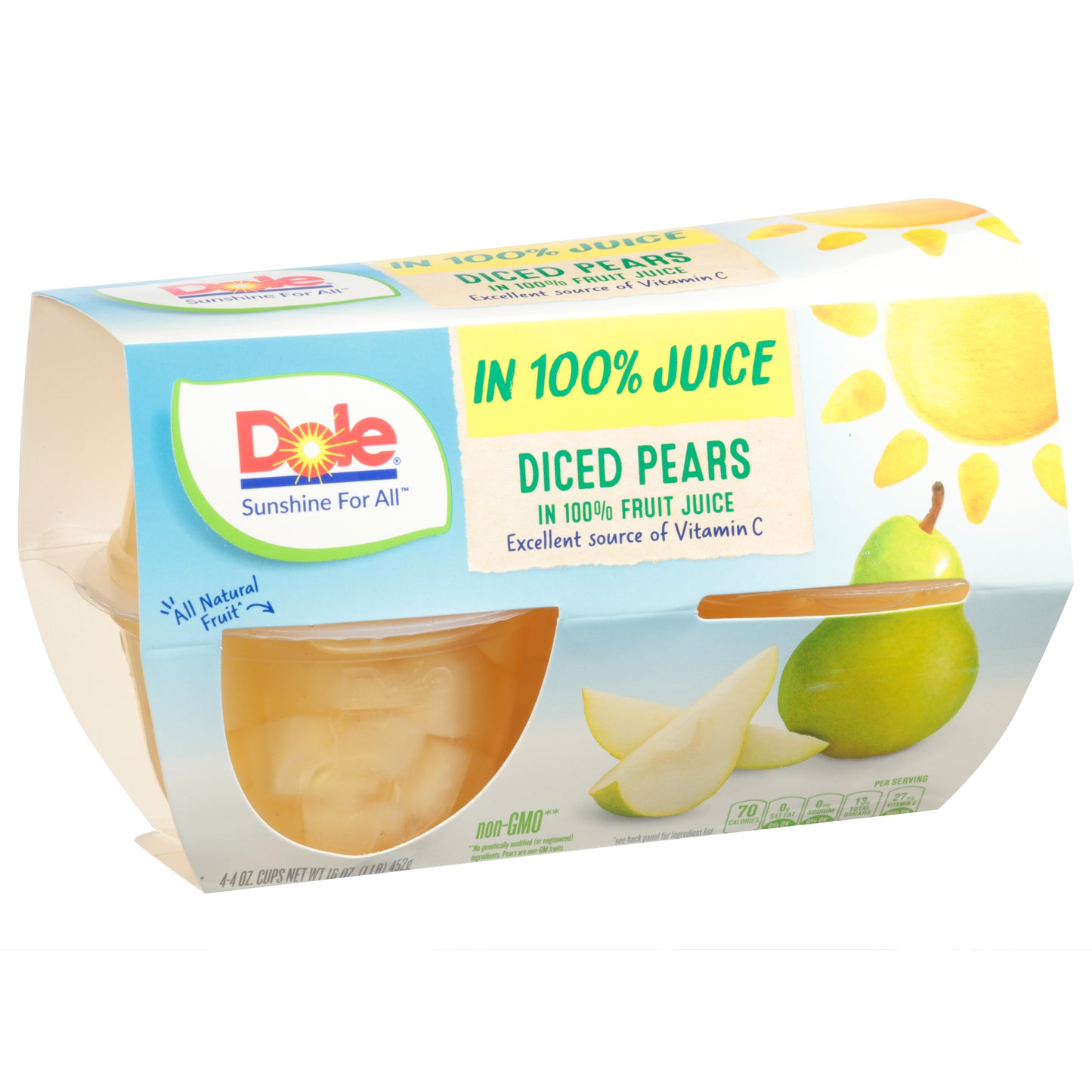 Dole Diced Pears in 100% Juice 4 - 4 oz Cups