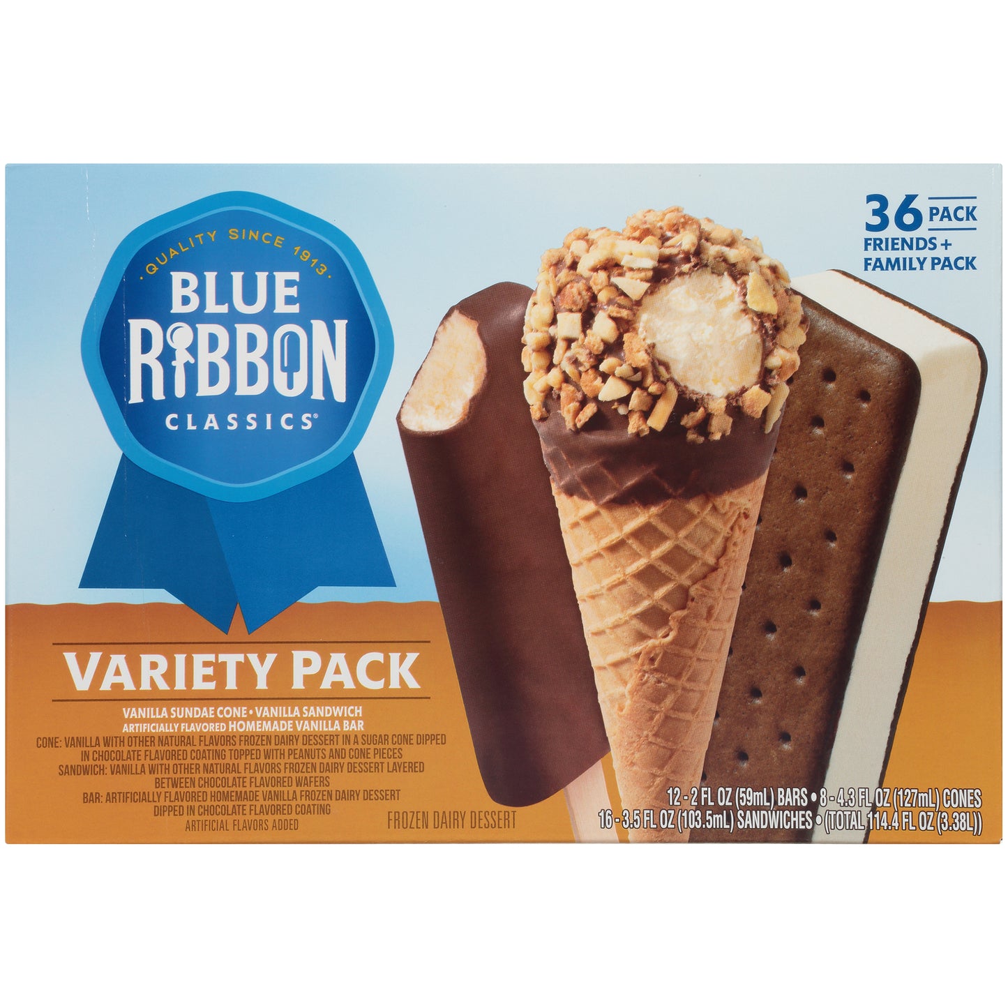 Blue Ribbon Classics Vanilla Variety Pack - Cone, Sandwich & Homemade Bar