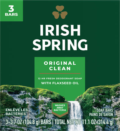 Irish Spring Original Clean Soap Bars 3-3.7 oz Boxes
