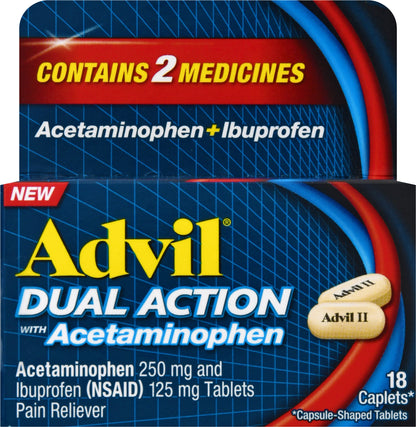 Advil Caplets Dual Action Acetaminophen 18 ea