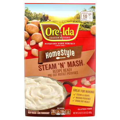 Ore-Ida Home Style Steam 'N' Mash Recipe Ready Pre-Cut Russet Potatoes Frozen Side Dish, 24 oz Bag