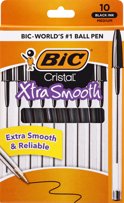 BiC Cristal Xtra Smooth Medium Black Ink Ball Pen 10 Ball Pens 10 ea