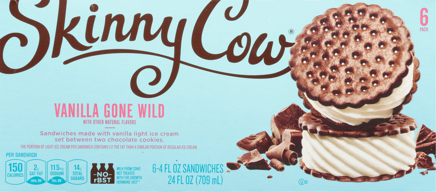 Skinny Cow Vanilla Gone Wild Ice Cream Sandwiches 6 - 4 fl oz Packs