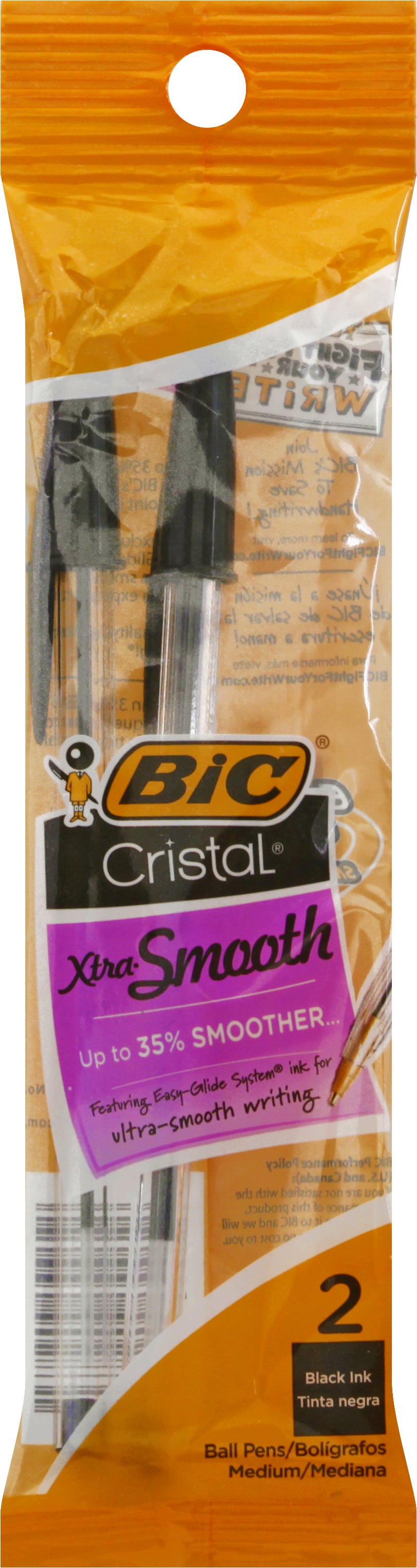 BiC Cristal Black Ink Xtra Smooth Medium Ball Pens 2 ea