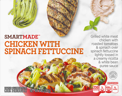 SmartMade Chicken with Spinach Fettuccine, Frozen Meal, 9 oz Box