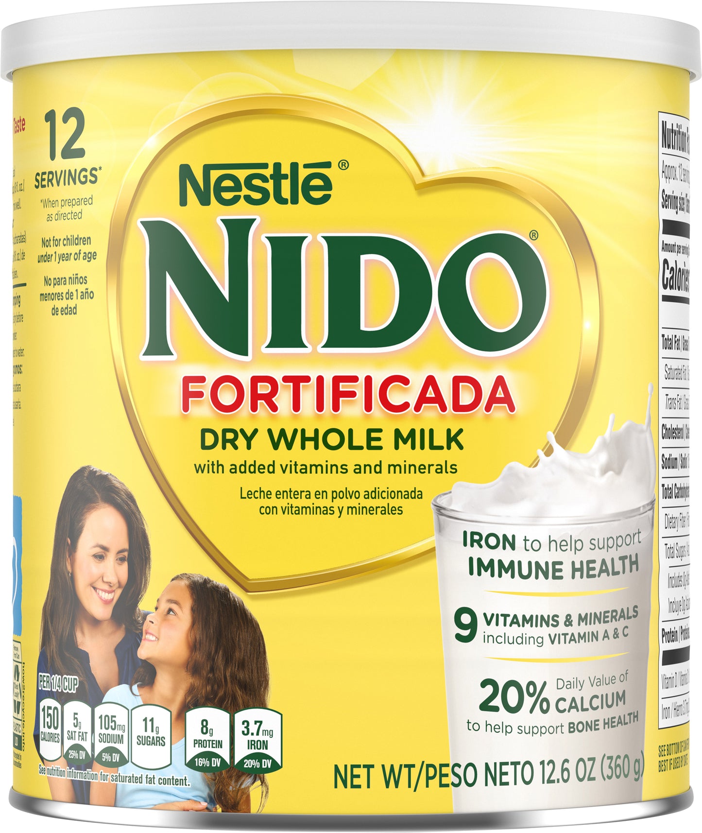 NIDO Full Cream Milk Powder Fortified 12.6 OZ (360 g) English-Spanish