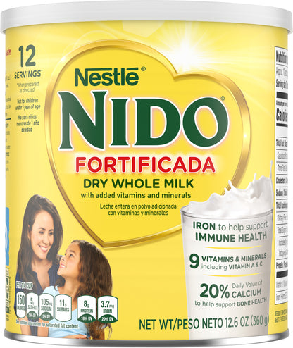 NIDO Full Cream Milk Powder Fortified 12.6 OZ (360 g) English-Spanish