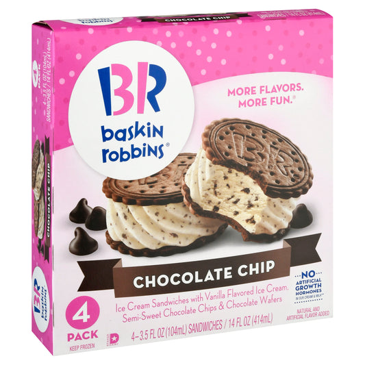 Baskin Robbins 4 Pack Chocolate Chip Ice Cream Sandwiches 4 ea