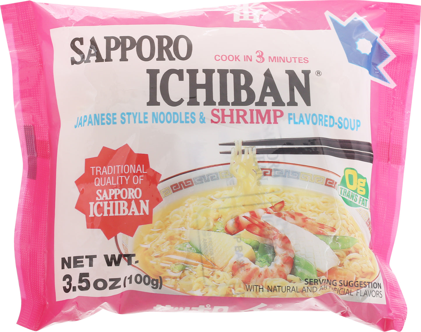 Sapporo Ichiban Shrimp Flavored-Soup Japanese Style Noodles & Shrimp Flavored-Soup 3.5 oz Bag