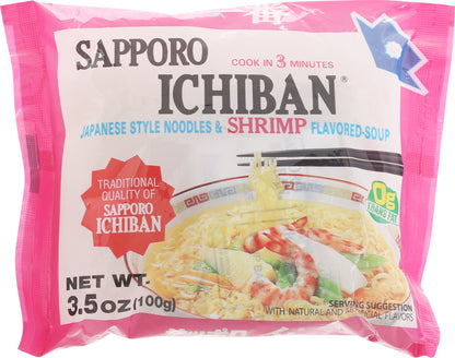 Sapporo Ichiban Shrimp Flavored-Soup Japanese Style Noodles & Shrimp Flavored-Soup 3.5 oz Bag