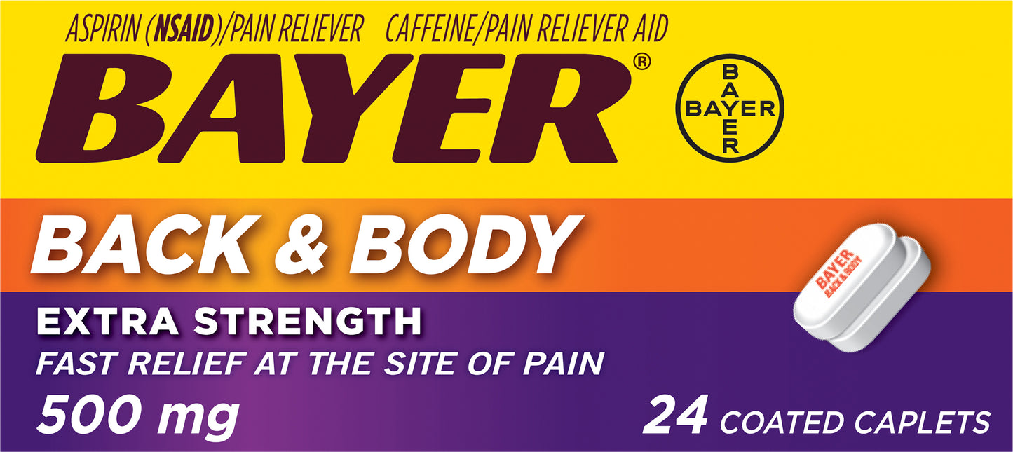 Bayer Coated Caplets 500 mg Extra Strength Aspirin 24 ea Box