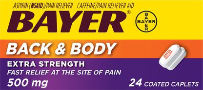 Bayer Coated Caplets 500 mg Extra Strength Aspirin 24 ea Box