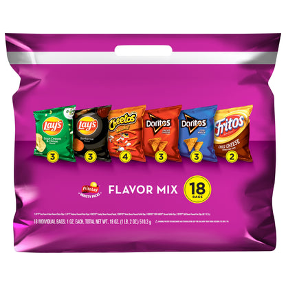 Frito Lay Variety Packs Flavor Mix Snacks 18 ea Bag