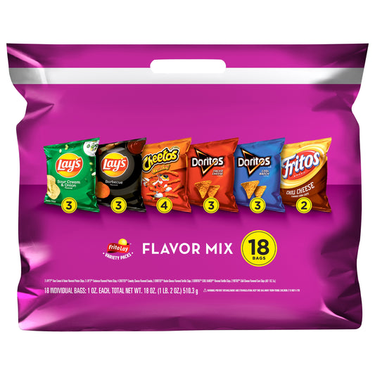 Frito Lay Variety Packs Flavor Mix Snacks 18 ea Bag