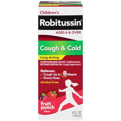 Children's Robitussin Cough Long-Acting (4 Fl. Oz, Fruit Punch Flavor), 8-Hour Cough Suppressant, Al